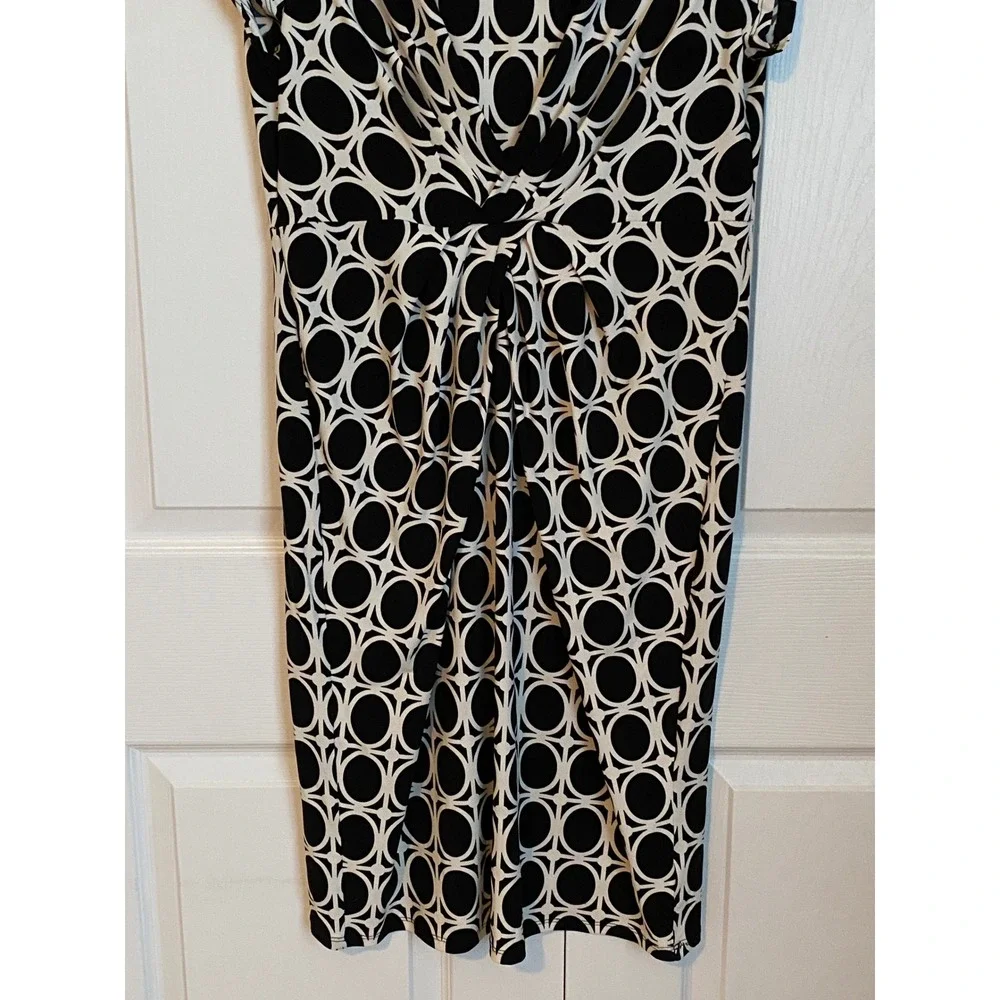 Liz Claiborne Womens Geometric Oval Print Twist Front Sheath Dress Black White L